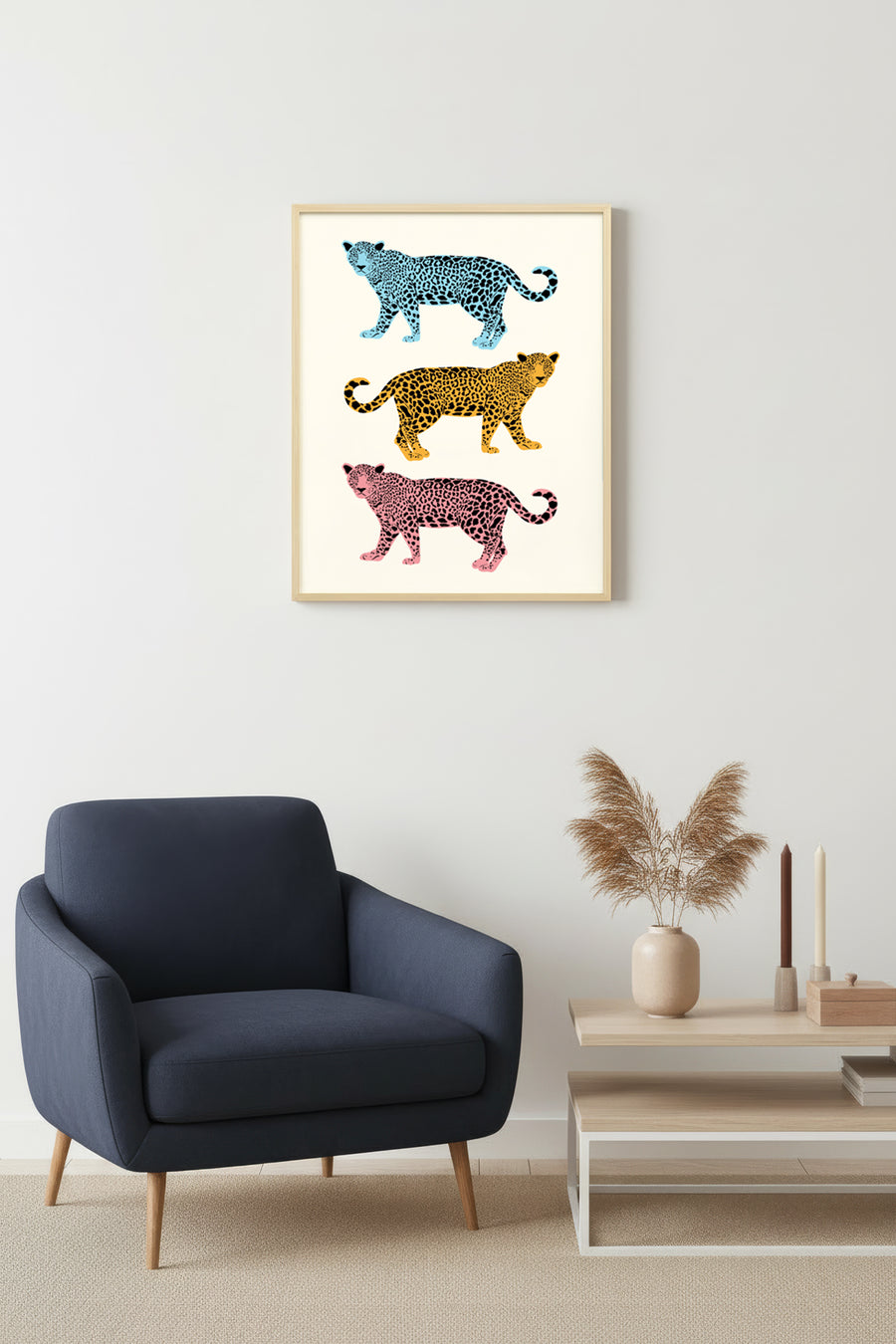 Doğal Ahşap Çerçeveli Retro Hayvan Tablo - Safari Leopar Desenli | huhu2337