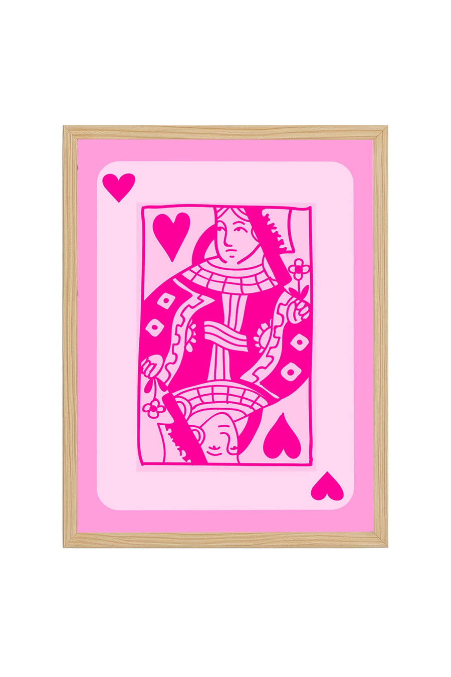 Doğal Ahşap Çerçeveli Pop Art Tablo - Retro Pembe Desen | huhu2342