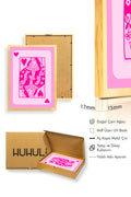 Doğal Ahşap Çerçeveli Pop Art Tablo - Retro Pembe Desen | huhu2342