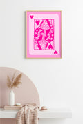 Doğal Ahşap Çerçeveli Pop Art Tablo - Retro Pembe Desen | huhu2342