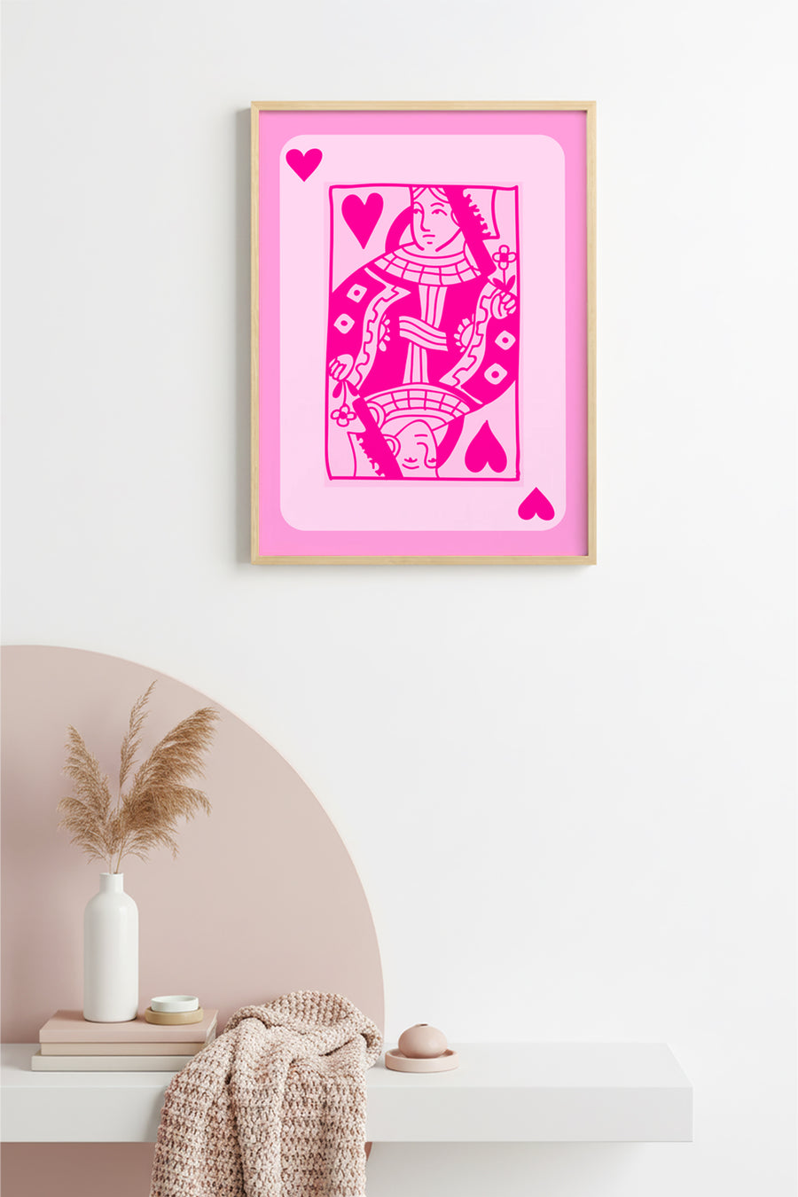 Doğal Ahşap Çerçeveli Pop Art Tablo - Retro Pembe Desen | huhu2342