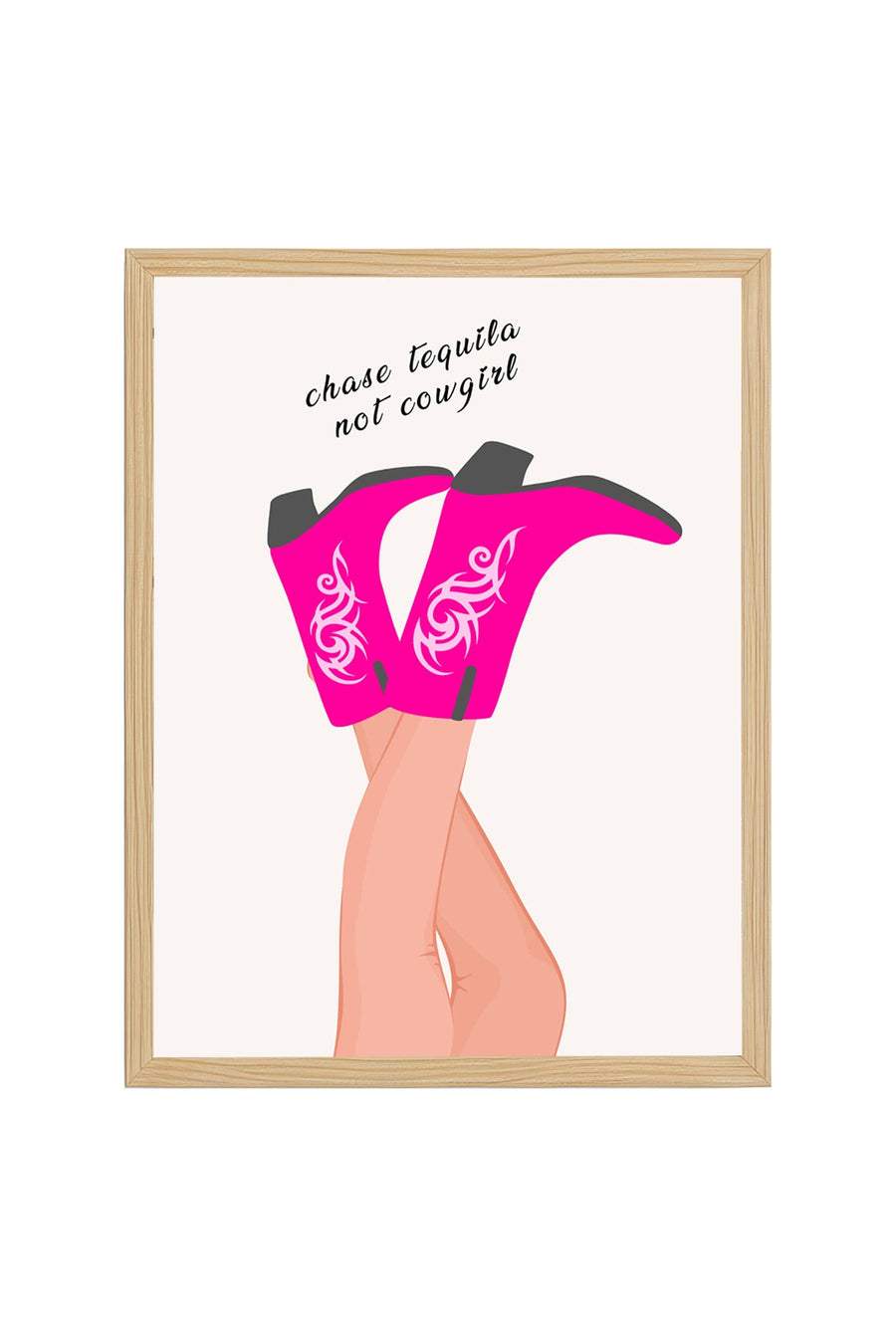 Doğal Ahşap Çerçeveli Retro Tablo - Chase Tequila Not Cowgirl | huhu2344