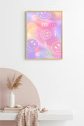 Doğal Ahşap Çerçeveli Pastel Tonlar Smiley Pop Art Tablo - Retro | huhu2348