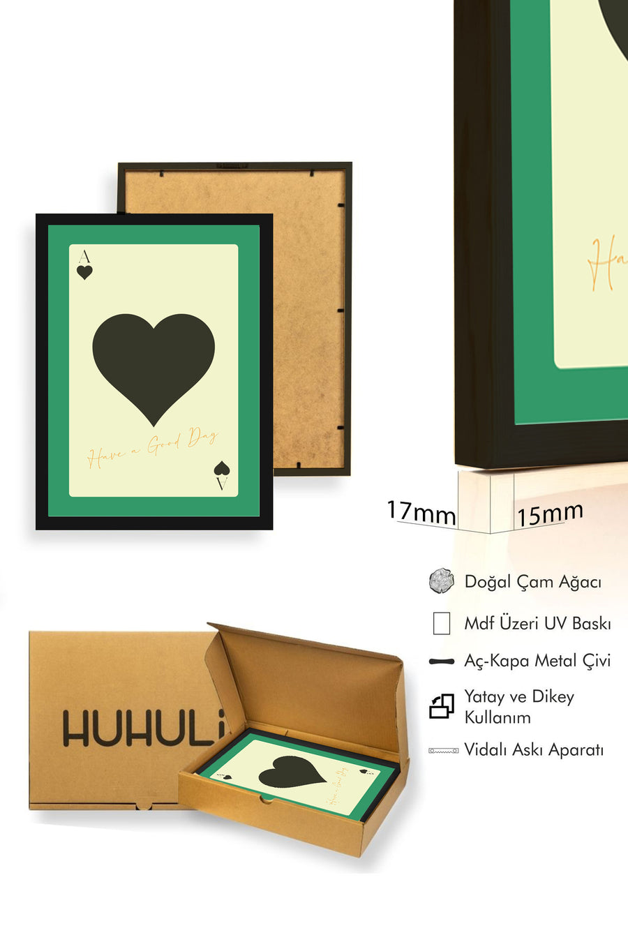 Doğal Ahşap Çerçeveli Retro Kalp Desenli Tablo - İyi Günler Mesajı | huhu2349