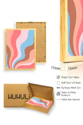 Doğal Ahşap Çerçeveli Retro Dalgalı Soyut Desenli Tablo - Pastel Tonlar | huhu2356