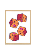 Doğal Ahşap Çerçeveli Retro Tablo - Kalpli Geometrik Desenli Pop Art | huhu2357