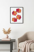 Doğal Ahşap Çerçeveli Retro Tablo - Kalpli Geometrik Desenli Pop Art | huhu2357