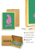 Doğal Ahşap Çerçeveli Retro Leopar Tablo - Pembe Hayvan Sanatı | huhu2359