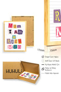 Doğal Ahşap Çerçeveli Retro Tipografi Poster - Mom I Am Rich Man Mesajı | huhu2360