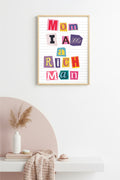 Doğal Ahşap Çerçeveli Retro Tipografi Poster - Mom I Am Rich Man Mesajı | huhu2360