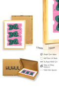 Doğal Ahşap Çerçeveli Retro Tablo - Yeşil Pembe Free Hugs | huhu2361