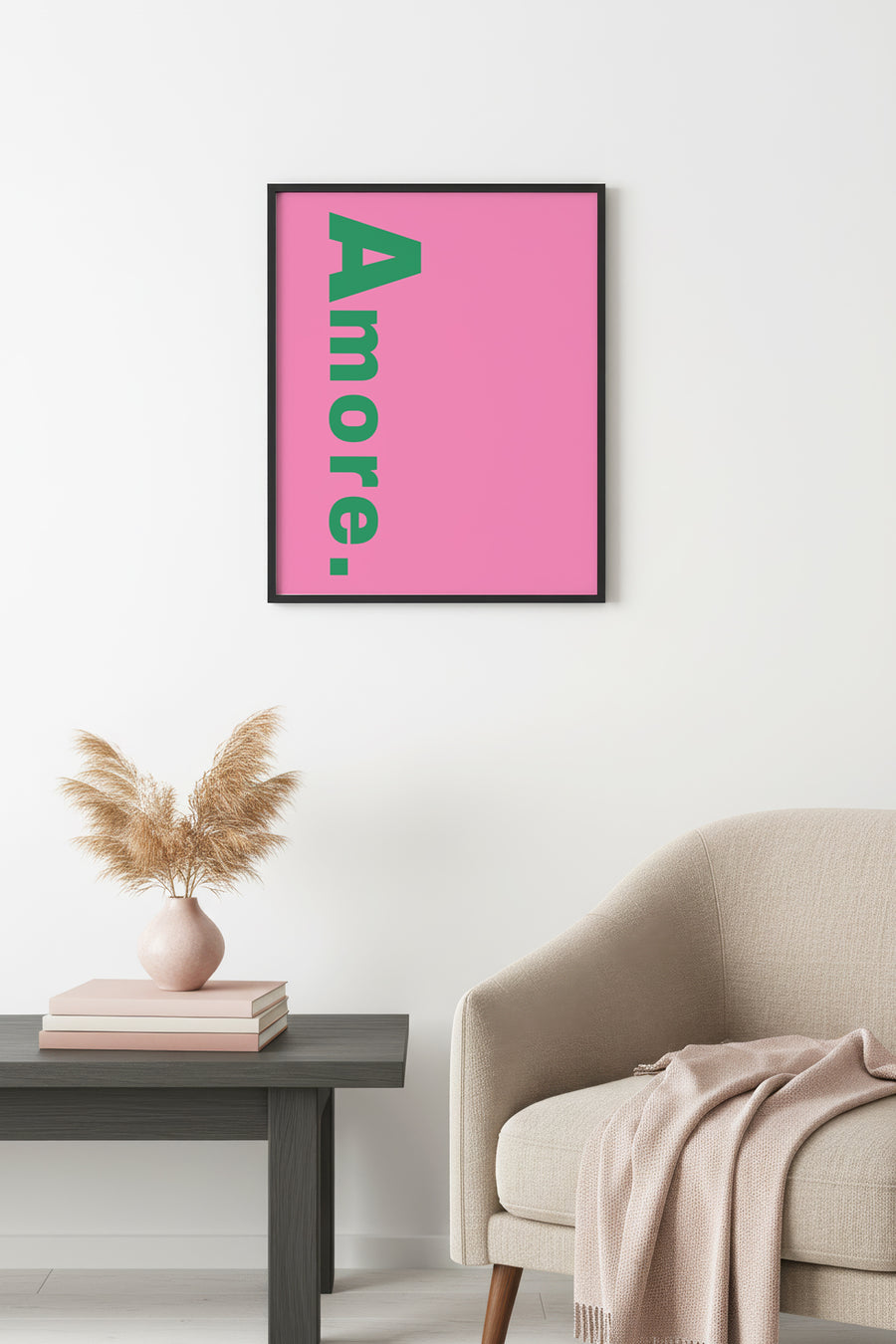Doğal Ahşap Çerçeveli Retro Amore Yazı Tablo - Yeşil Kaligrafi | huhu2363