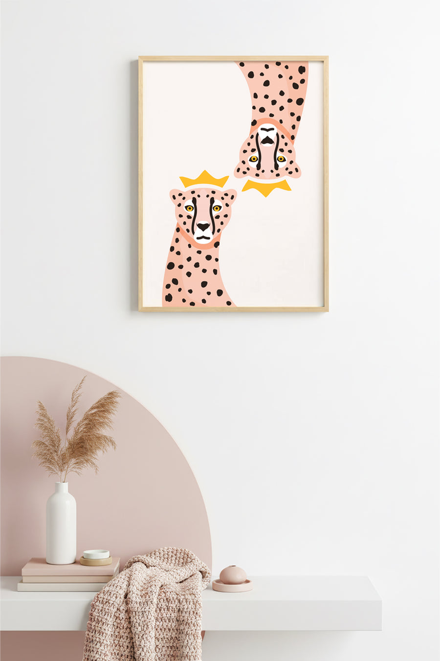 Doğal Ahşap Çerçeveli Retro Leopar Portresi Tablo - Pop Art Hayvan Sanatı | huhu2366