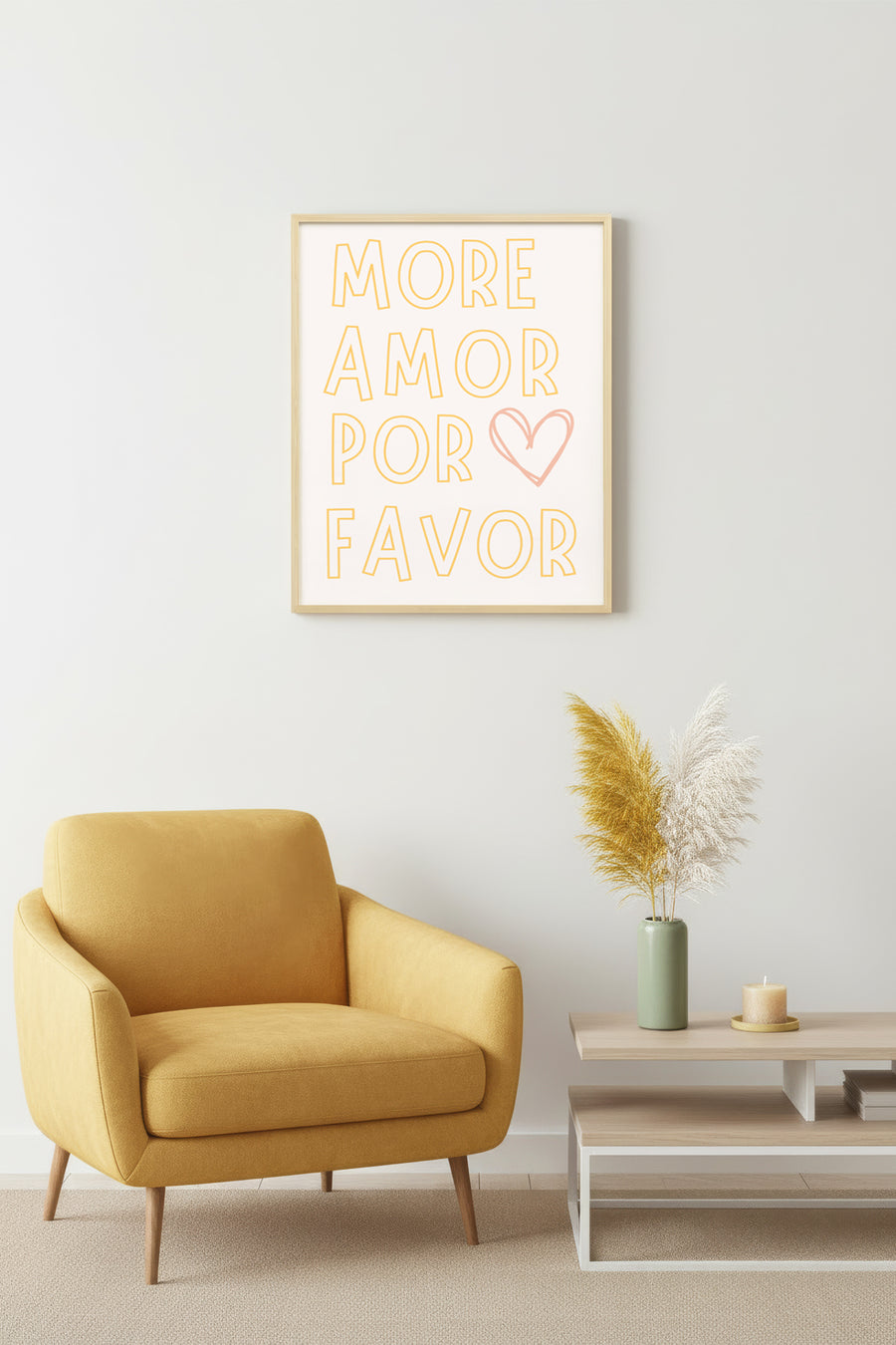Doğal Ahşap Çerçeveli Retro Minimalist Tablo - Sarı Yazı Tasarım | huhu2367