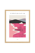 Doğal Ahşap Çerçeveli Retro Abstract Tablo - Pastel Sahil Manzarası | huhu2369