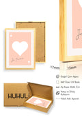 Doğal Ahşap Çerçeveli Retro Kalp Je T'aime Tablo - Romantik Pastel Tonlar | huhu2372