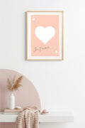 Doğal Ahşap Çerçeveli Retro Kalp Je T'aime Tablo - Romantik Pastel Tonlar | huhu2372