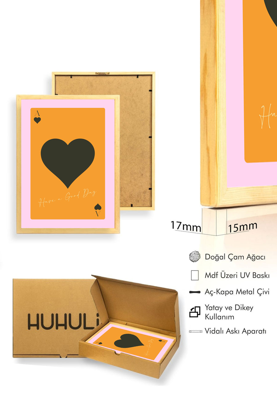 Doğal Ahşap Çerçeveli Retro Minimalist Kalp Tablo - Good Day | huhu2374