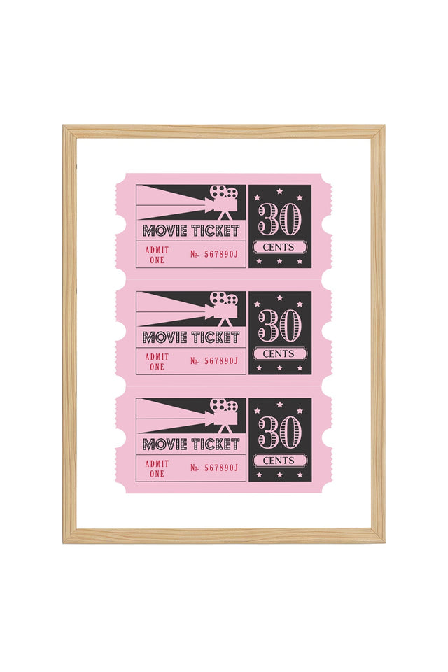 Doğal Ahşap Çerçeveli Retro Sinema Bileti Tablo - Pembe Geçmişten Tasarım | huhu2375