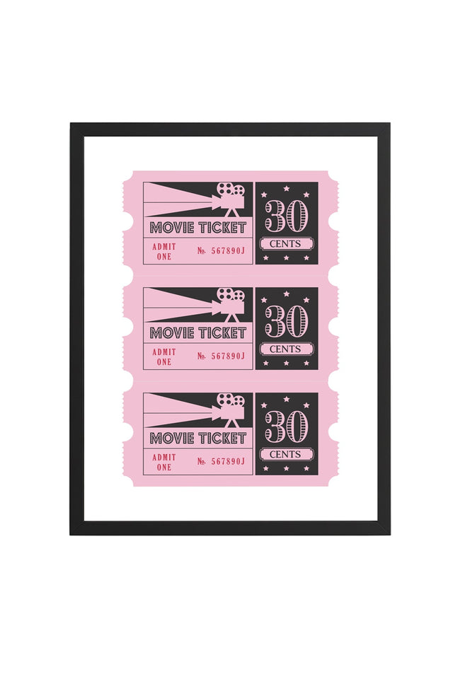 Doğal Ahşap Çerçeveli Retro Sinema Bileti Tablo - Pembe Geçmişten Tasarım | huhu2375