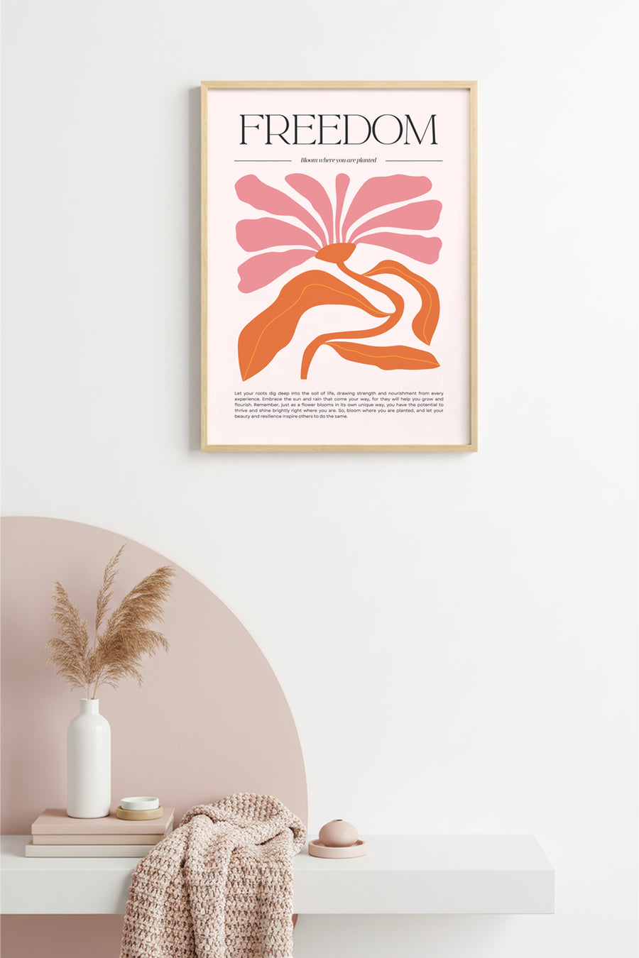 Doğal Ahşap Çerçeveli Retro Çiçek Tablo - Pastel Tonlar | huhu2382
