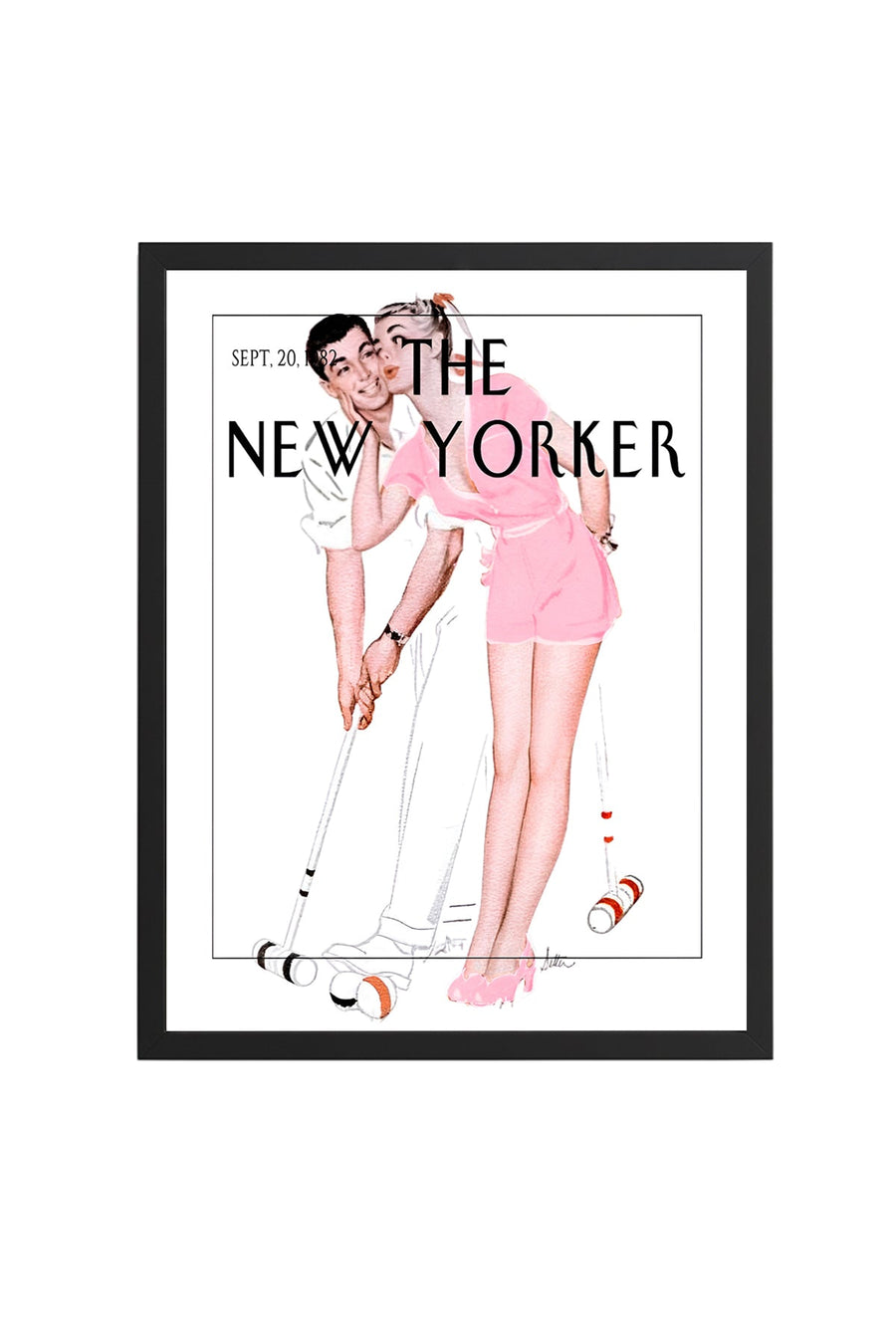 Doğal Ahşap Çerçeveli Vintage Tablo - Retro Pop Art Çift New Yorker | huhu2385