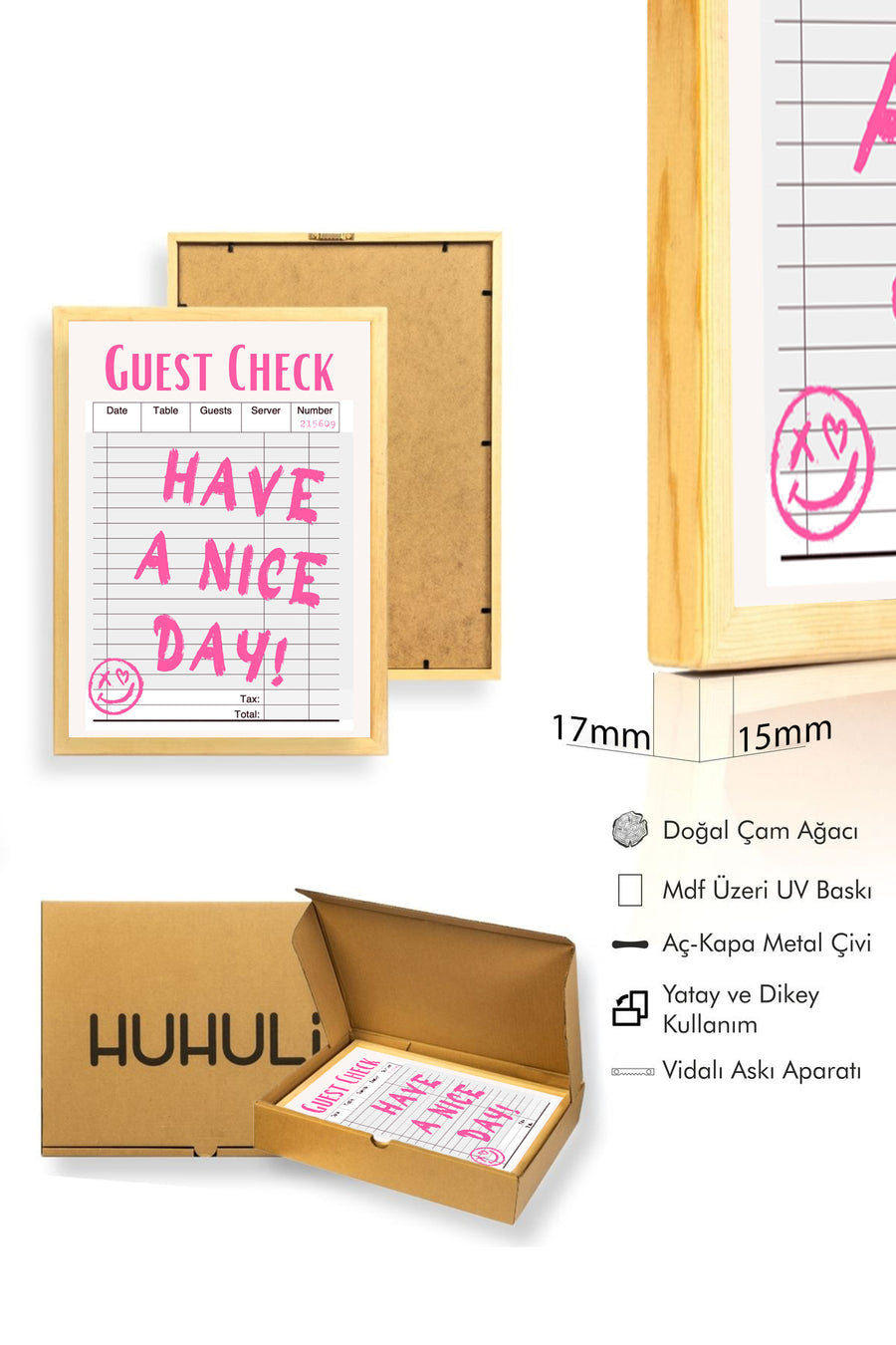 Doğal Ahşap Çerçeveli Retro Tablo - Have A Nice Day Mesajı | huhu2386