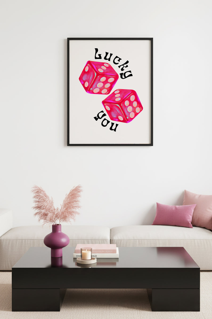 Doğal Ahşap Çerçeveli Retro Şans Oyunu Tablo - Pembe Küp Deseni | huhu2388