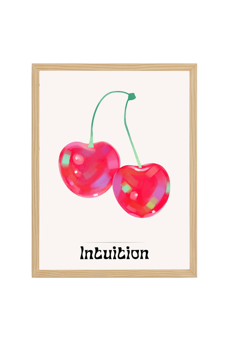Doğal Ahşap Çerçeveli Retro Kiraz Pop Art Tablo - Intuition Tasarım | huhu2389