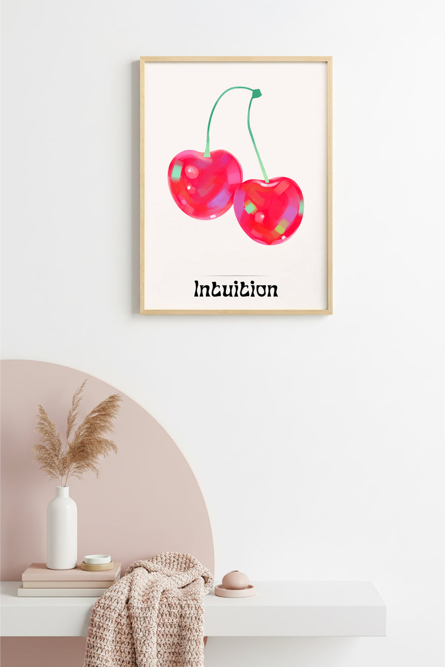 Doğal Ahşap Çerçeveli Retro Kiraz Pop Art Tablo - Intuition Tasarım | huhu2389