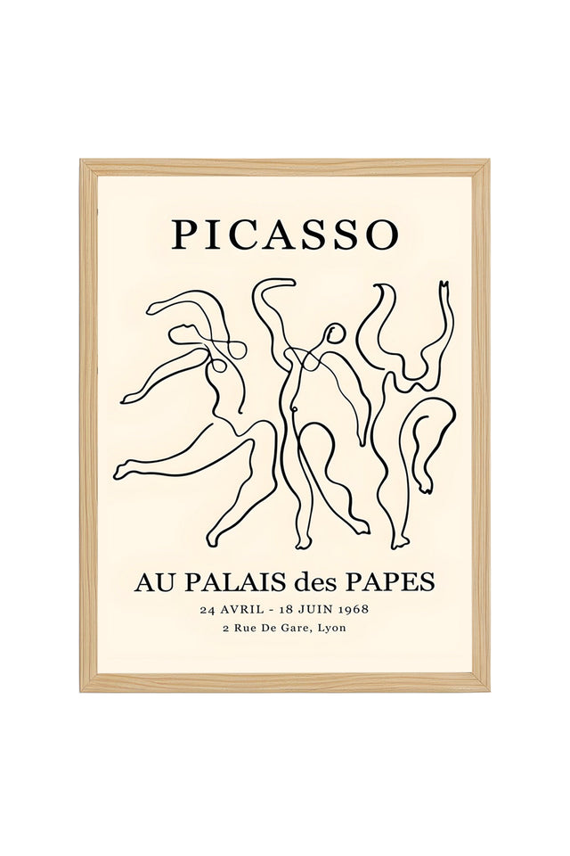 Doğal Ahşap Çerçeveli Line Art Tablo - Soyut İnsan Figürlü Retro Tablo - Picasso | huhu2401