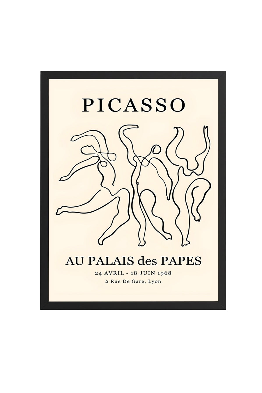 Doğal Ahşap Çerçeveli Line Art Tablo - Soyut İnsan Figürlü Retro Tablo - Picasso | huhu2401