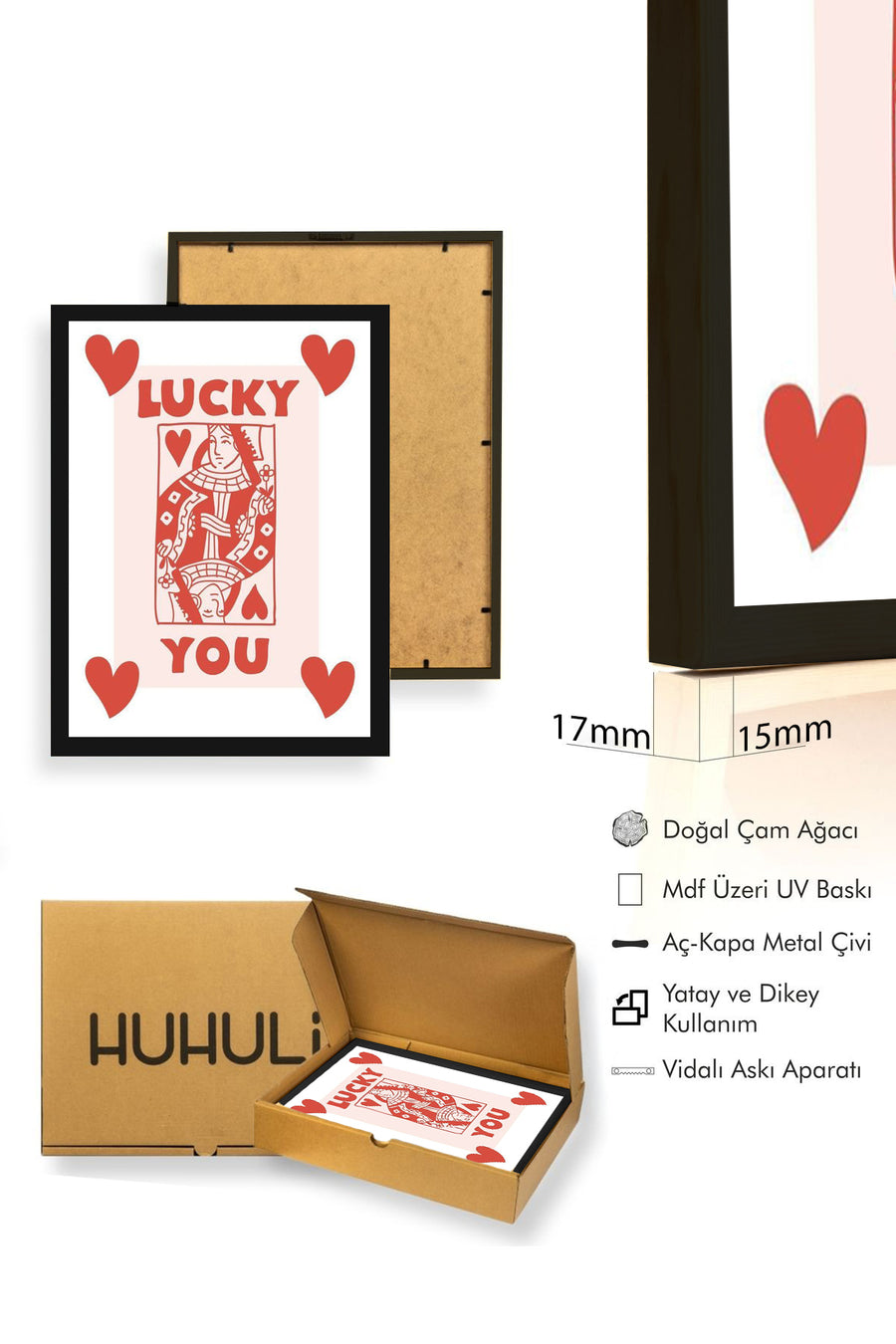 Doğal Ahşap Çerçeveli Retro Tablo - Şanslı Kart Oyunu Temalı | huhu2414