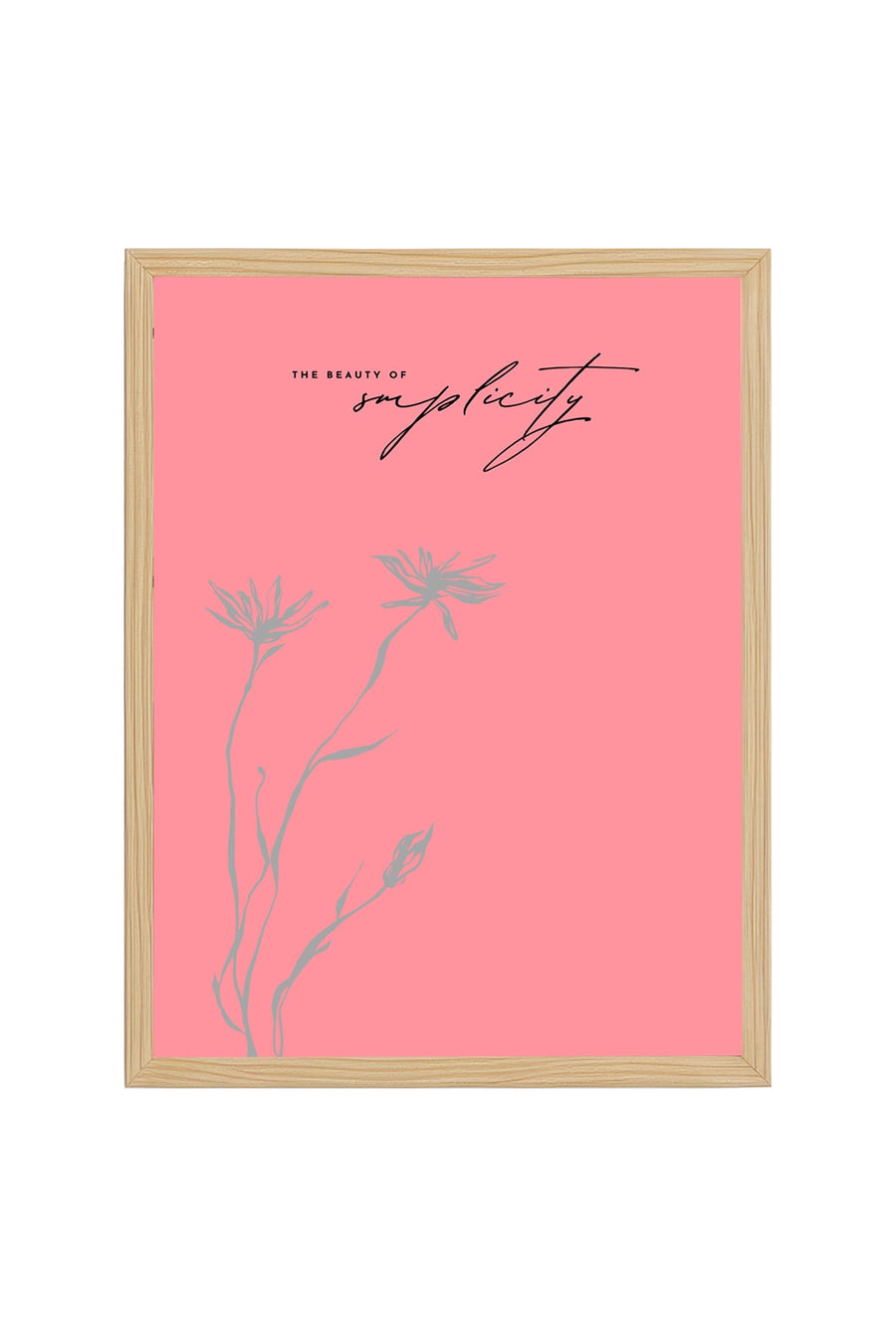 Doğal Ahşap Çerçeveli Retro Tablo - Minimalist Floral Çizim | huhu2417