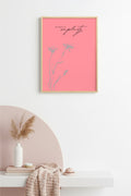 Doğal Ahşap Çerçeveli Retro Tablo - Minimalist Floral Çizim | huhu2417