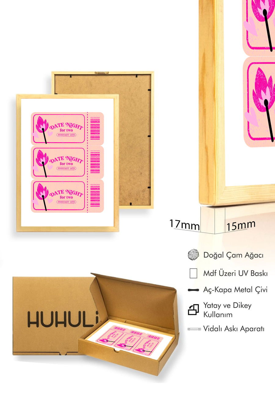 Doğal Ahşap Çerçeveli Retro Tablo - Valentine Aşk | huhu2425