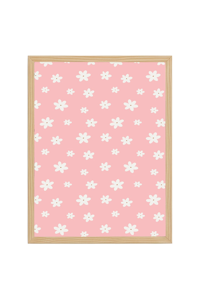 Doğal Ahşap Çerçeveli Retro Floral Çiçek Desenli Tablo - Pastel Tonlar | huhu2435