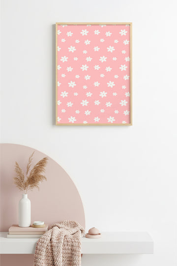 Doğal Ahşap Çerçeveli Retro Floral Çiçek Desenli Tablo - Pastel Tonlar | huhu2435