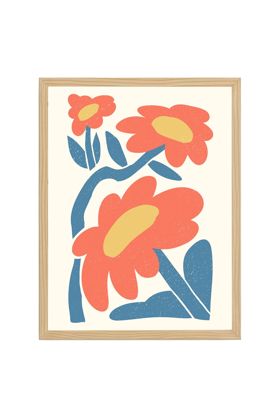 Doğal Ahşap Çerçeveli Retro Pop Art Çiçek Tablo - Canlı Tonlar | huhu2446