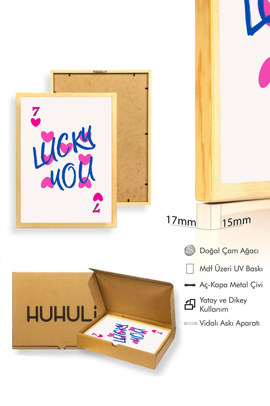 Doğal Ahşap Çerçeveli Pop Art Tablo - Retro Aşk Mesajı | huhu2447