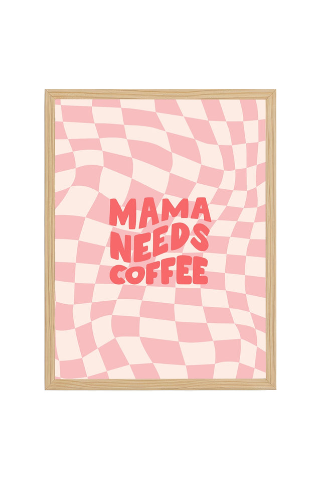 Doğal Ahşap Çerçeveli Retro Tarz Mama Needs Coffee Tablo - Pembe Desen | huhu2454