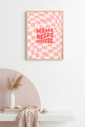 Doğal Ahşap Çerçeveli Retro Tarz Mama Needs Coffee Tablo - Pembe Desen | huhu2454