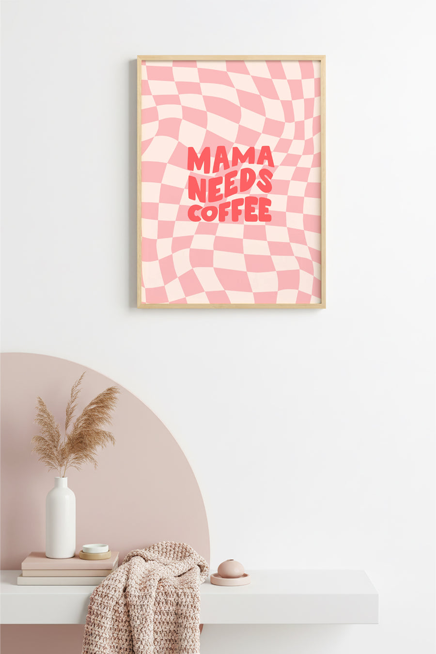 Doğal Ahşap Çerçeveli Retro Tarz Mama Needs Coffee Tablo - Pembe Desen | huhu2454