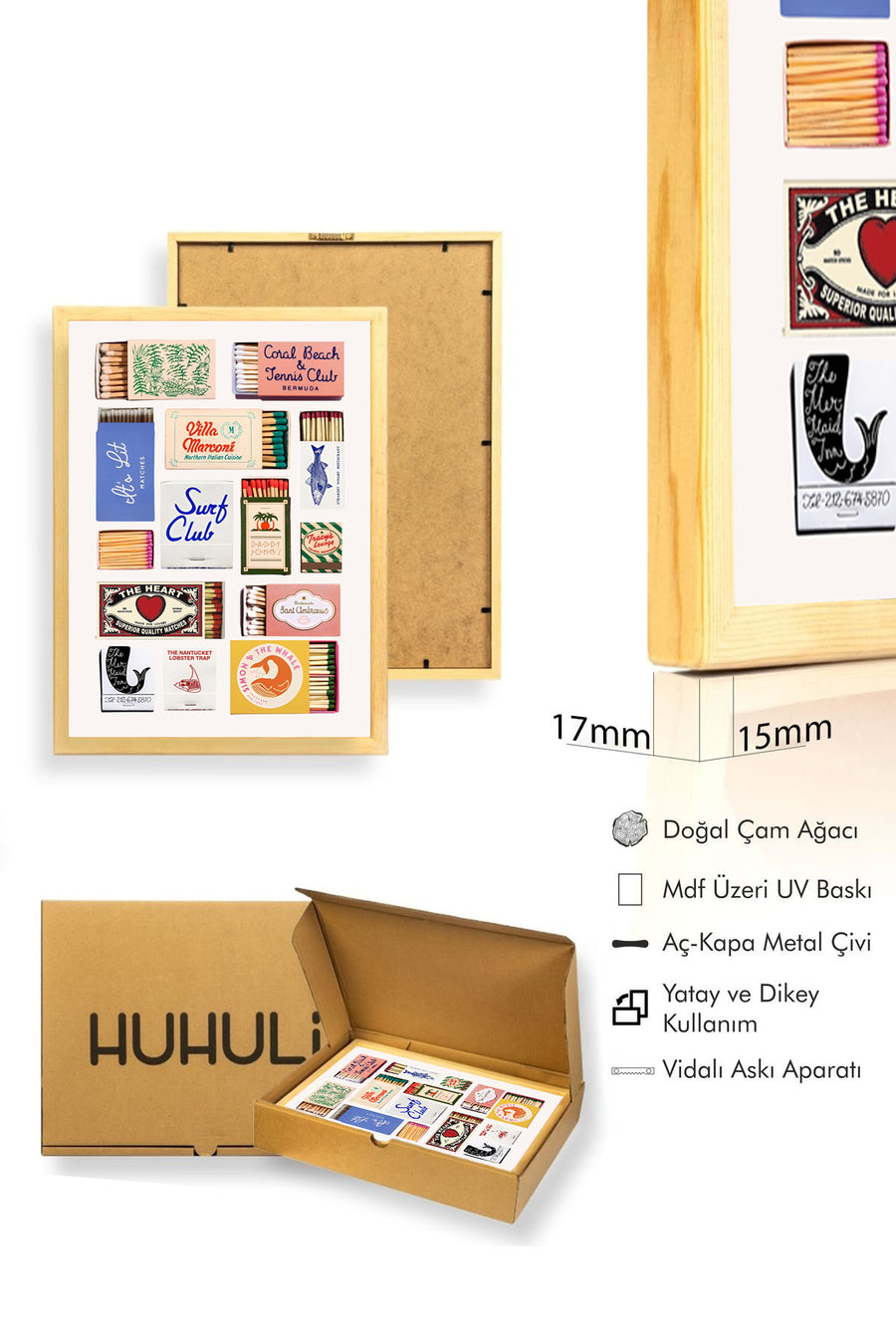 Doğal Ahşap Çerçeveli Retro Tablo - Vintage Sahil Yaşamı Temalı | huhu2455