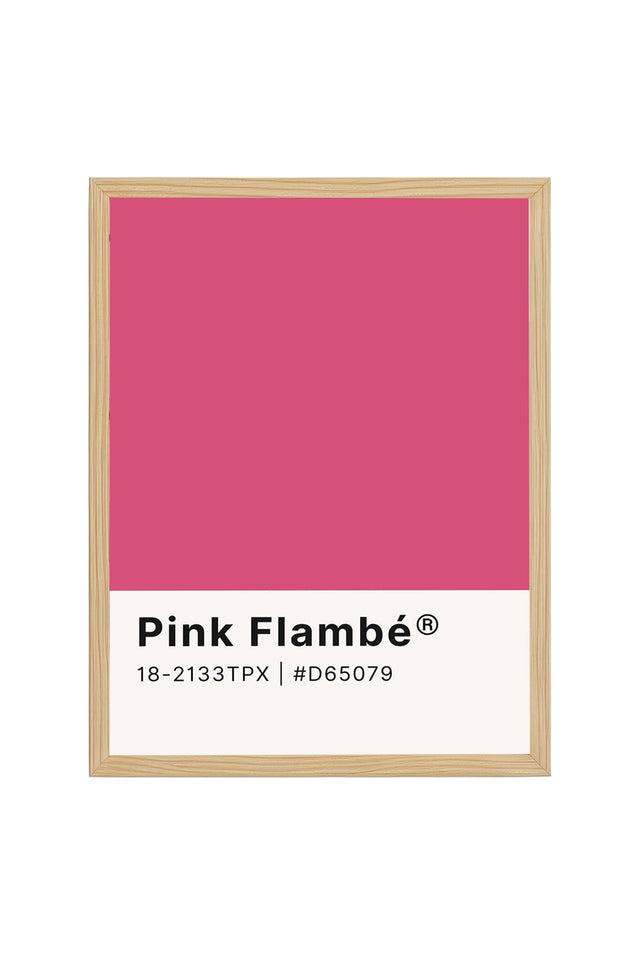 Doğal Ahşap Çerçeveli Retro Tablo - Minimal Pembe Dekoratif Tablo | huhu2456