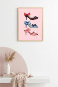 Doğal Ahşap Çerçeveli Retro Tablo - Vintage Polka Dots Ayakkabı | huhu2461