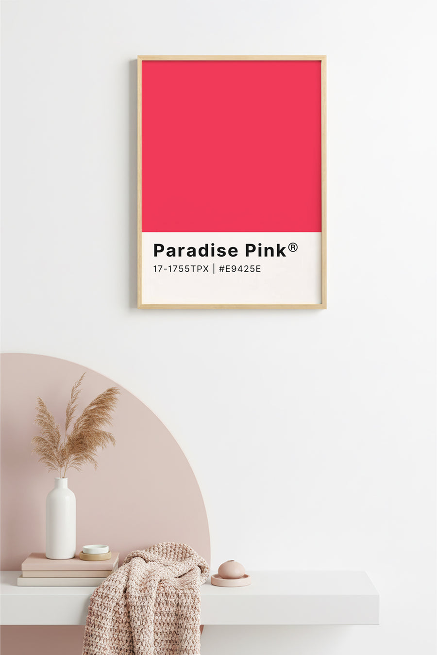 Doğal Ahşap Çerçeveli Retro Tablo - Pastel Pembe | huhu2465