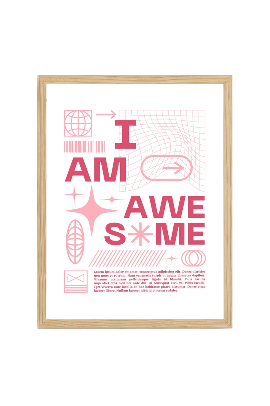 Doğal Ahşap Çerçeveli Retro Typografi Tablo - I Am Awesome Yazılı Motivasyonel | huhu2475