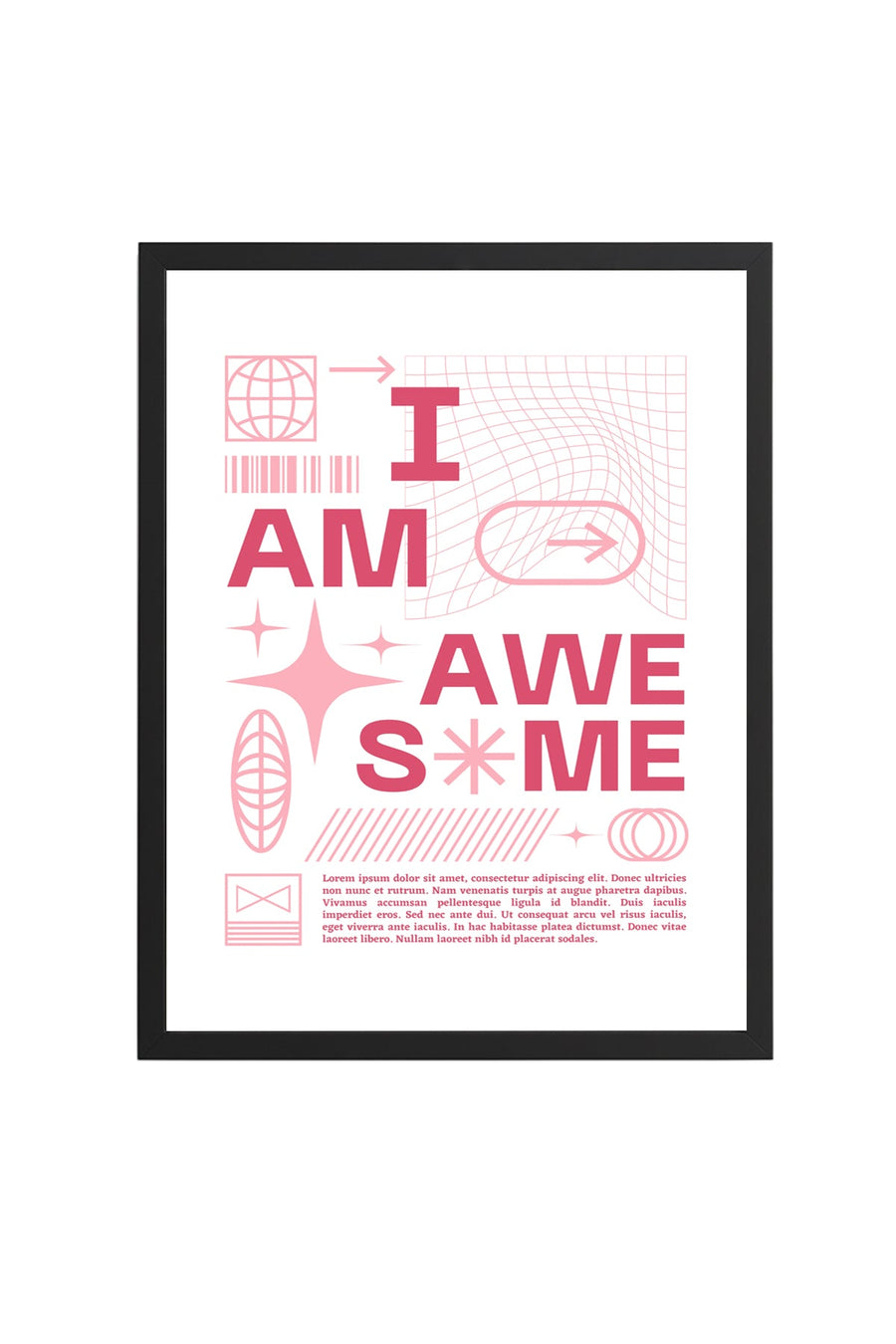 Doğal Ahşap Çerçeveli Retro Typografi Tablo - I Am Awesome Yazılı Motivasyonel | huhu2475