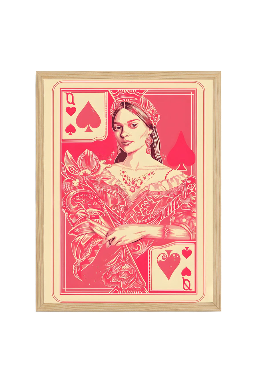 Doğal Ahşap Çerçeveli Retro Portre Tablo - Vintage Pembe Kız Portresi | huhu2476